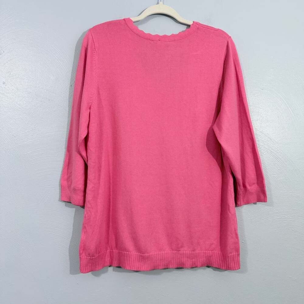 Isaac Mizrahi Live! Scallop Trim Cardigan Sweater Size L Pink - Picture 2 of 6